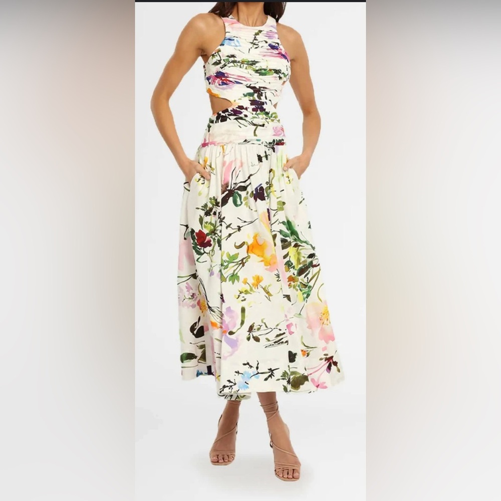 Aje - Introspect Cut Out Midi Dress in Botanic Floral Print
